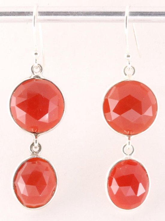 Lange zilveren oorbellen met carneool afbeelding 1