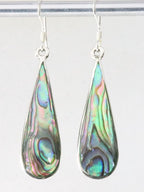 Lange druppelvormige zilveren oorbellen met abalone schelp afbeelding 1