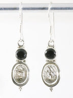 Fijne bewerkte zilveren oorbellen met zwarte rutielkwarts en onyx afbeelding 1