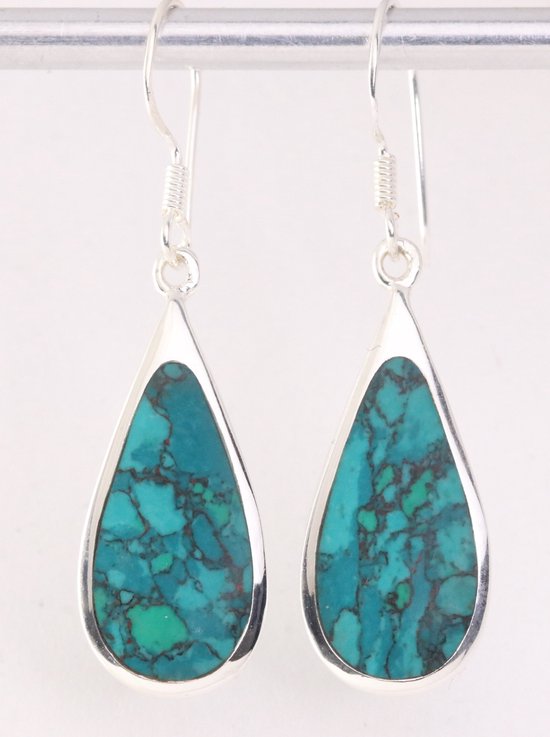 Grote druppelvormige zilveren oorbellen met chrysocolla afbeelding 1