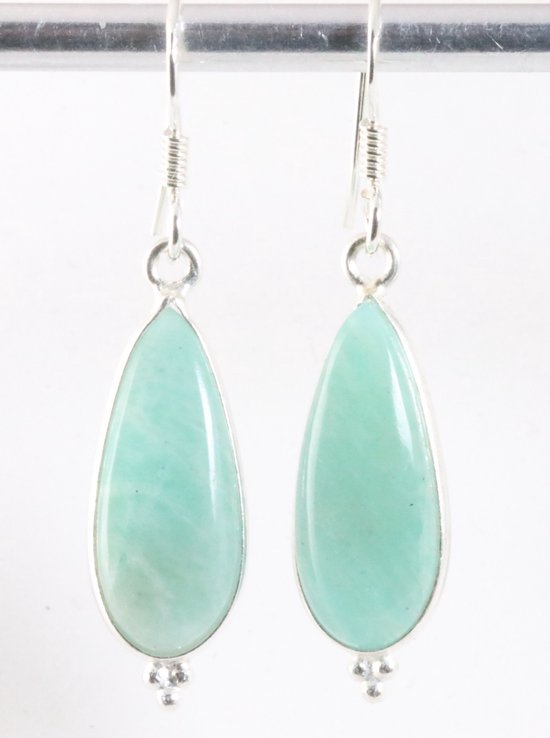Druppelvormige zilveren oorbellen met groene amazoniet afbeelding 1