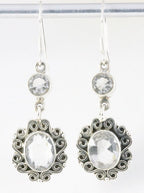 Lange bewerkte zilveren oorbellen met bergkristal afbeelding 1