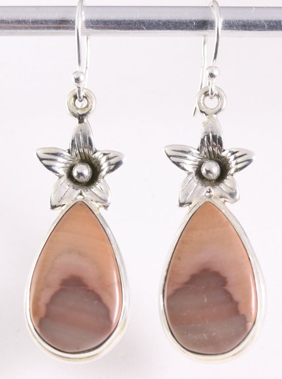 Zilveren oorbellen met bruine imperial jaspis afbeelding 1