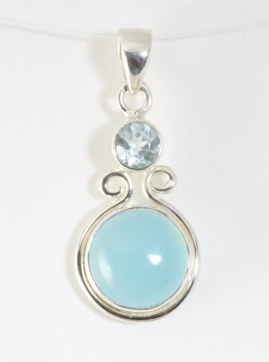Zilveren hanger met aqua chalcedoon en blauwe topaas afbeelding 1