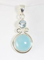 Zilveren hanger met aqua chalcedoon en blauwe topaas afbeelding 1