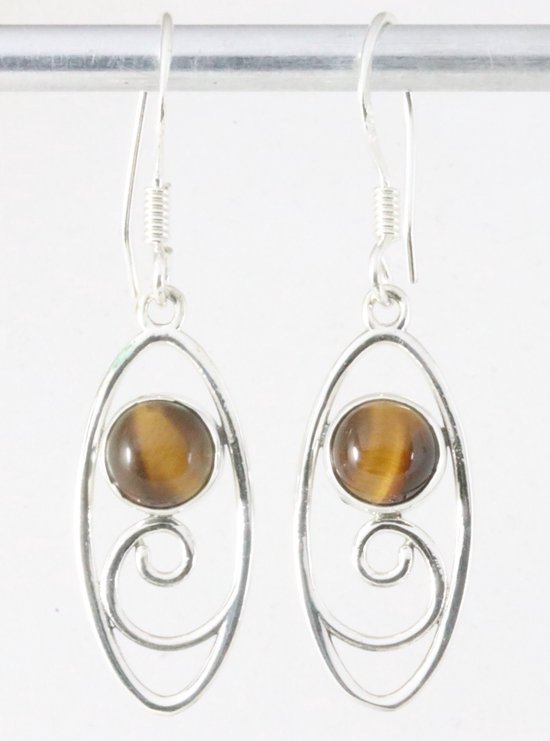 Opengewerkte zilveren oorbellen met tijgeroog afbeelding 1