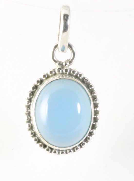 Fijne bewerkte ovale zilveren hanger met blauwe chalcedoon afbeelding 1