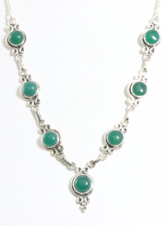 Bewerkte zilveren ketting met groene aventurijn afbeelding 1