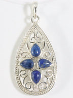 Langwerpige opengewerkte zilveren hanger met lapis lazuli afbeelding 1