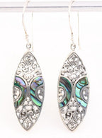 Lange bewerkte zilveren oorbellen met abalone schelp afbeelding 1