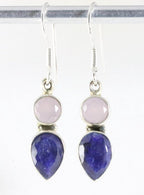 Fijne zilveren oorbellen met blauwe saffier en rozenkwarts afbeelding 1