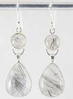 Lange zilveren oorbellen met zwarte rutielkwarts afbeelding 1