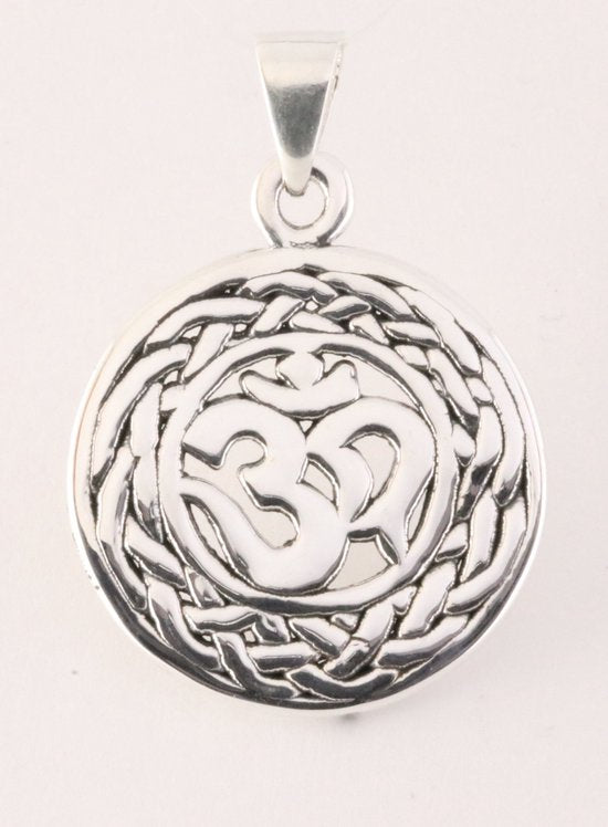 Ronde zilveren hanger met ohm teken afbeelding 1