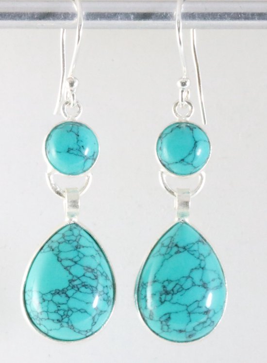 Lange zilveren oorbellen met turkoois afbeelding 1