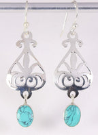 Lange opengewerkte zilveren oorbellen met turkoois afbeelding 1