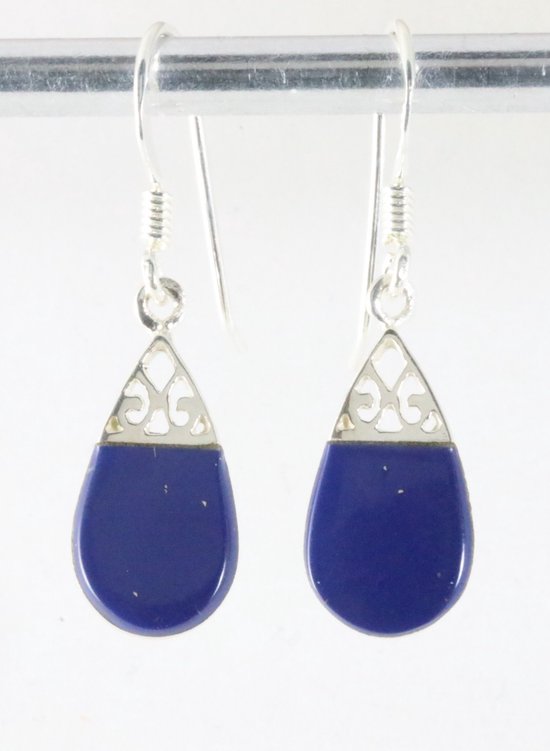 Fijne opengewerkte zilveren oorbellen met lapis lazuli afbeelding 1