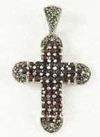 Zilveren kruishanger met granaat en marcasiet afbeelding 1