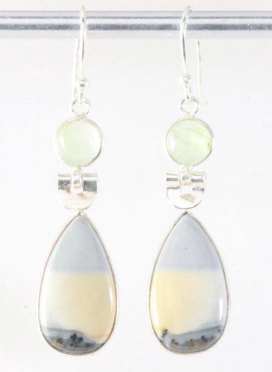 Zilveren oorbellen met malinga jaspis en prehniet afbeelding 1
