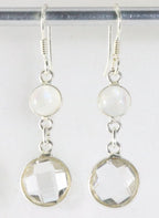 Zilveren oorbellen met bergkristal en regenboog maansteen afbeelding 1