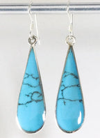 Lange druppelvormige zilveren oorbellen met blauwe turkoois afbeelding 1