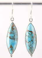 Lange zilveren oorbellen met blauwe koperturkoois afbeelding 1
