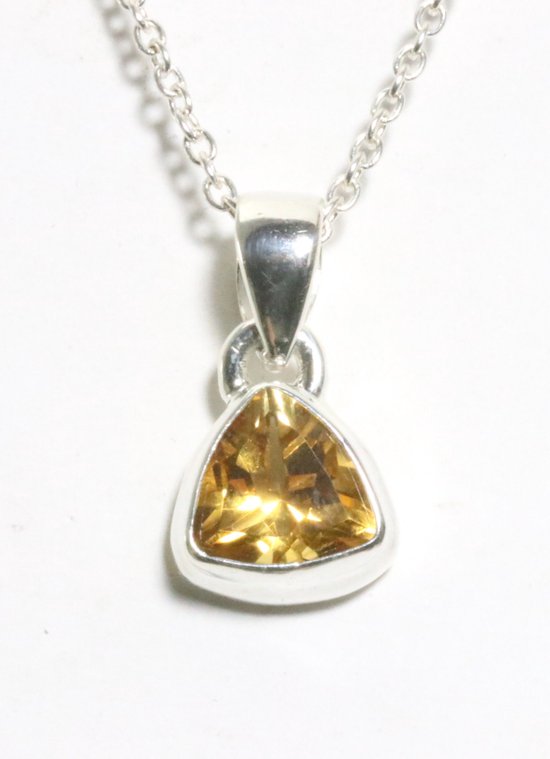 Fijne hoogglans zilveren hanger met citrien aan ketting afbeelding 1