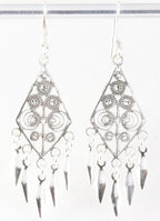 Lange fijne zilveren filigrein oorbellen afbeelding 1