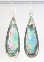 Lange druppelvormige zilveren oorbellen met abalone schelp afbeelding 1