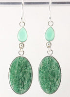 Lange zilveren oorbellen met mosagaat en groene chalcedoon afbeelding 1