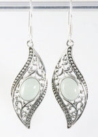 Lange bewerkte zilveren oorbellen met aqua chalcedoon afbeelding 1
