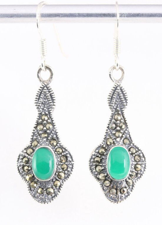 Zilveren oorbellen met jade en marcasiet afbeelding 1