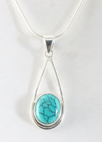 Zilveren hanger met turkoois aan ketting afbeelding 1