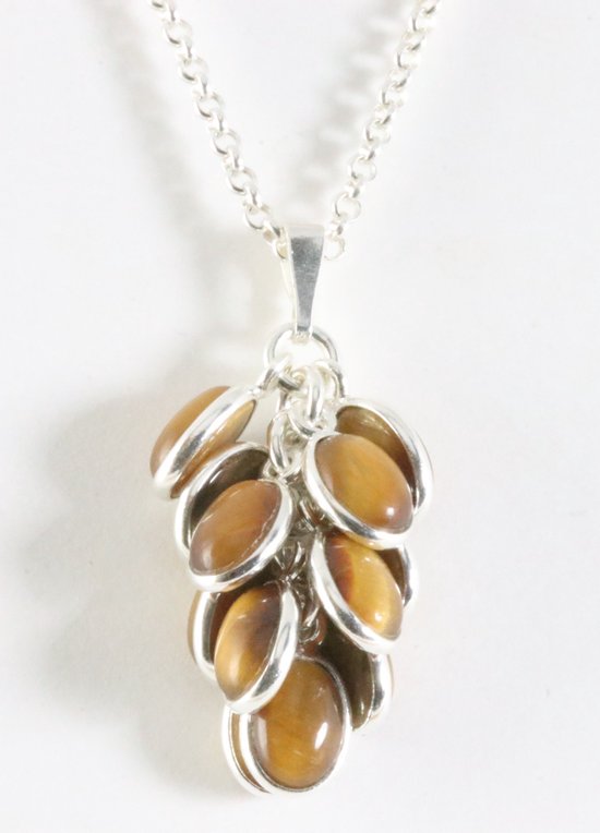 Trosvormige zilveren hanger met tijgeroog aan jasseron ketting afbeelding 1