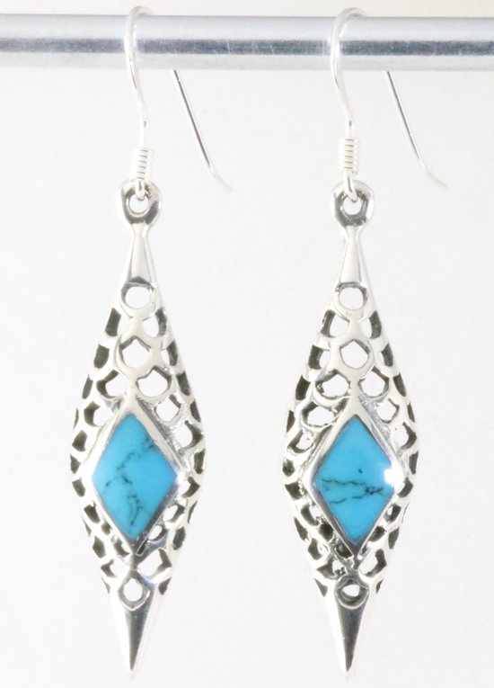 Opengewerkte zilveren oorbellen met blauwe turkoois afbeelding 1