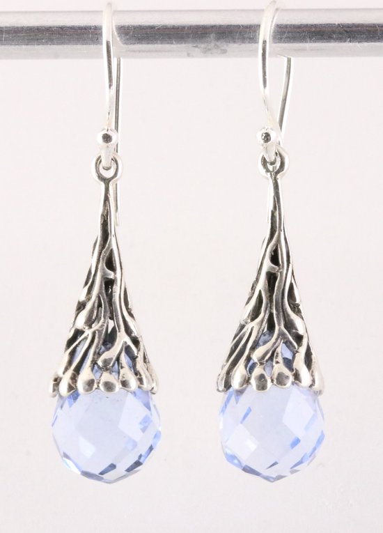 Bewerkte zilveren pegel oorbellen met aquamarijn afbeelding 1