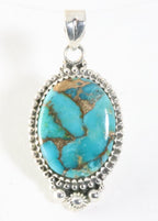 Bewerkte zilveren hanger met blauwe koperturkoois afbeelding 1