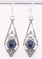 Lange opengewerkte zilveren oorbellen met lapis lazuli afbeelding 1
