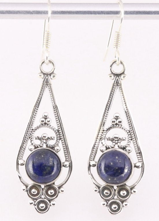 Lange opengewerkte zilveren oorbellen met lapis lazuli afbeelding 1