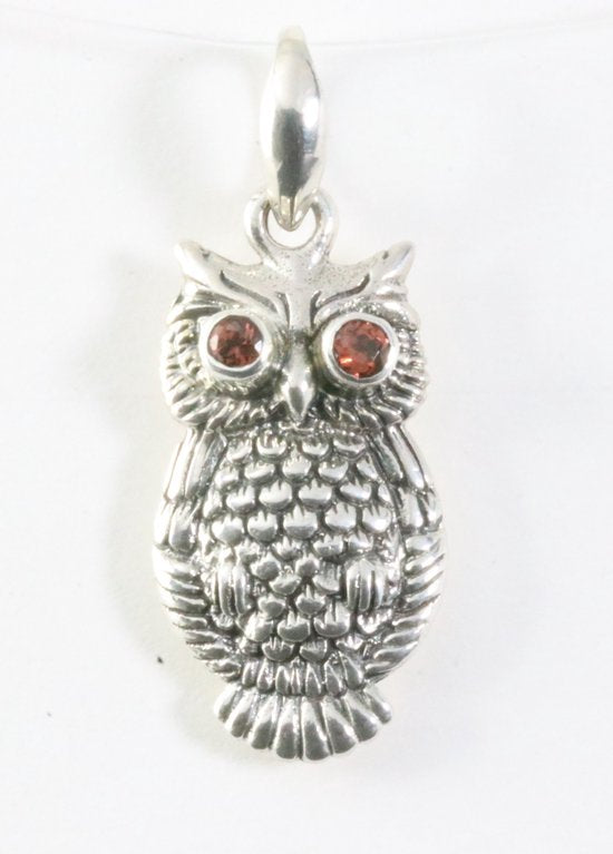 Zilveren uil hanger met granaat afbeelding 1