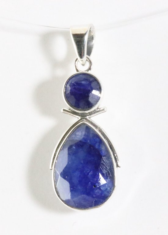 Zilveren hanger met blauwe saffier afbeelding 1