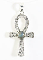 Bewerkte zilveren ankh hanger met labradoriet afbeelding 1