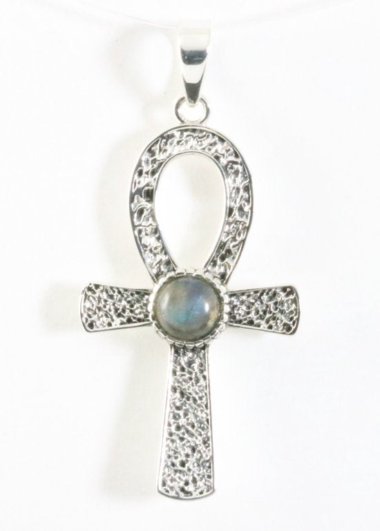 Bewerkte zilveren ankh hanger met labradoriet afbeelding 1