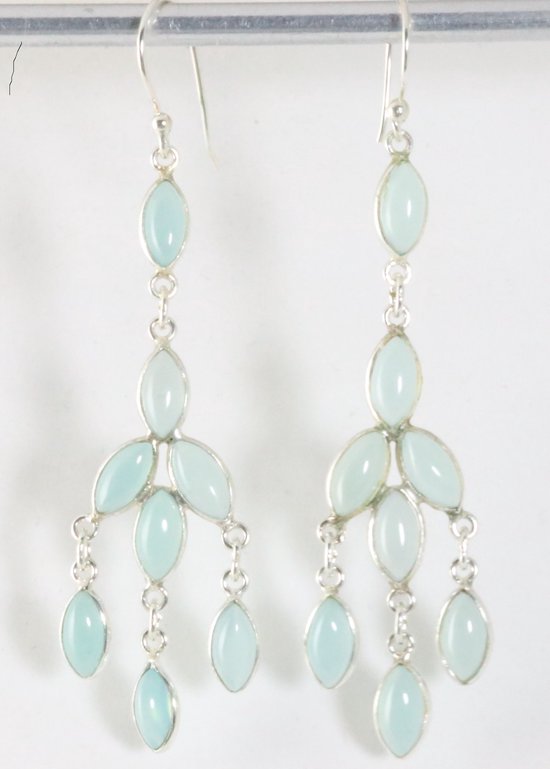 Lange zilveren oorbellen met aqua chalcedoon afbeelding 1