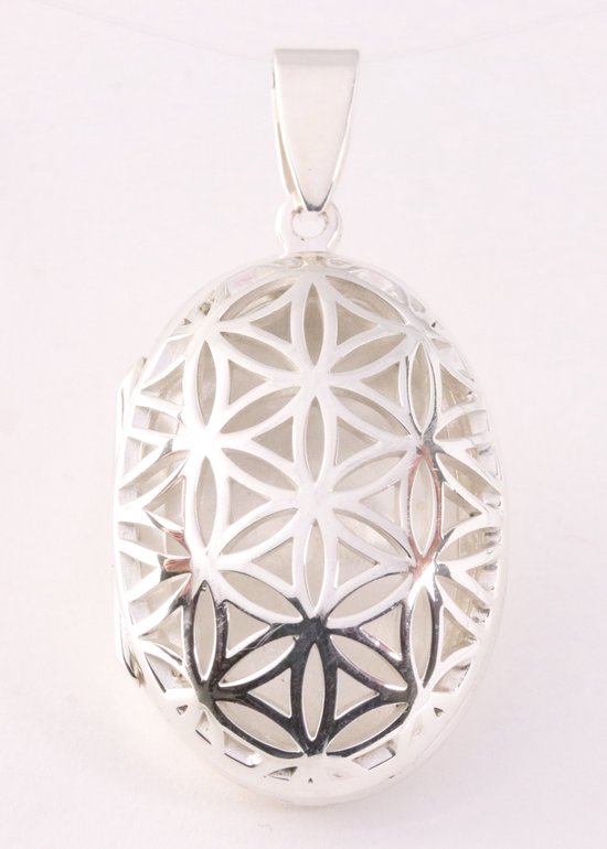 Opengewerkt zilveren medaillon met levensbloem patroon afbeelding 1