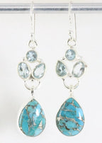 Zilveren oorbellen met blauwe koperturkoois en topaas afbeelding 1