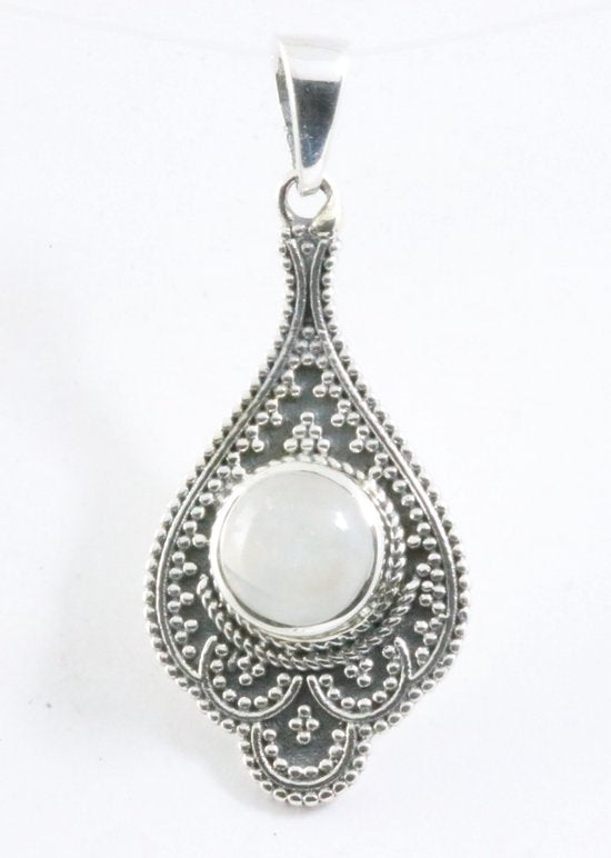 Bewerkte zilveren hanger met regenboog maansteen afbeelding 1