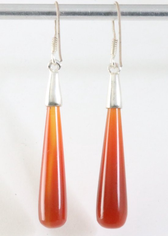 Lange zilveren pegel oorbellen met carneool afbeelding 1