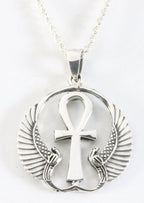 Bewerkte zilveren ankh hanger aan ketting afbeelding 1