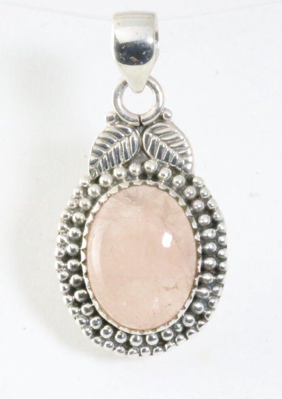 Bewerkte zilveren hanger met roze morganiet afbeelding 1