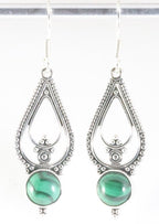 Lange opengewerkte zilveren oorbellen met malachiet afbeelding 1